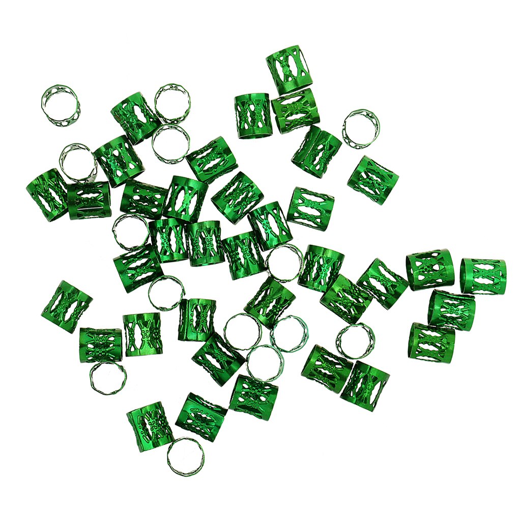 50 Pcs Aluminum Hair Coil Dread Locks Hair Braid Rings Set s Metal Hair Cuff Hair Braiding Bead For Hair Accessory: Green