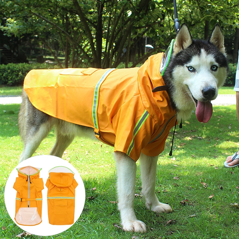 Dog Raincoat Pet Rain Coat for Dog Clothes Hoodies with Hat Reflective Tape Waterproof Rain Jacket for Medium Large Dog slicker