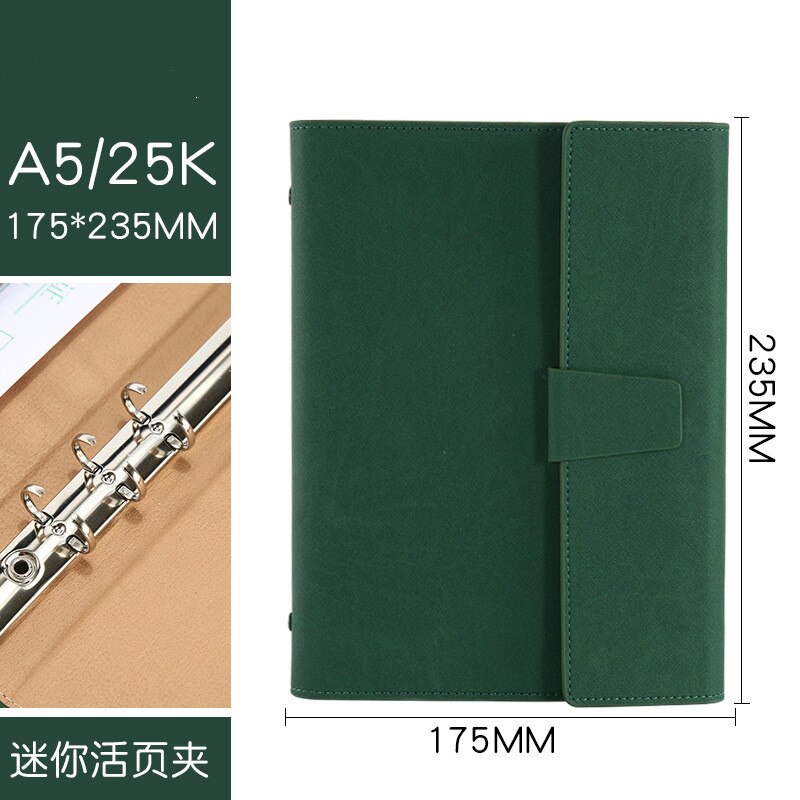 A5 Clipboard Folder Padfolio Business Leather Organizer School Office Organizer 6 Ring Binder Manager Writing Pads Portfolio: Green
