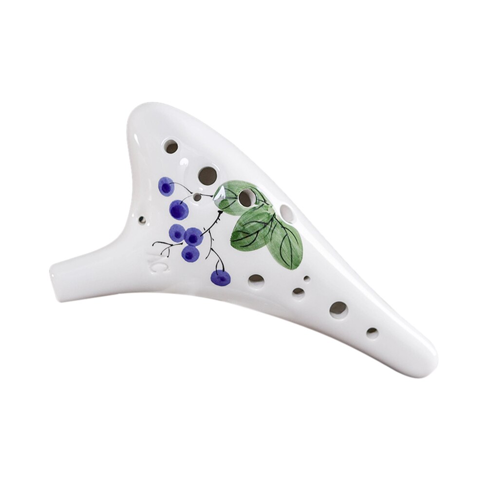 Round Head 12 Holes Ceramic Ocarina Alto C Hand Painted Musical Instrument with Lanyard Music Score Protective Bag Set