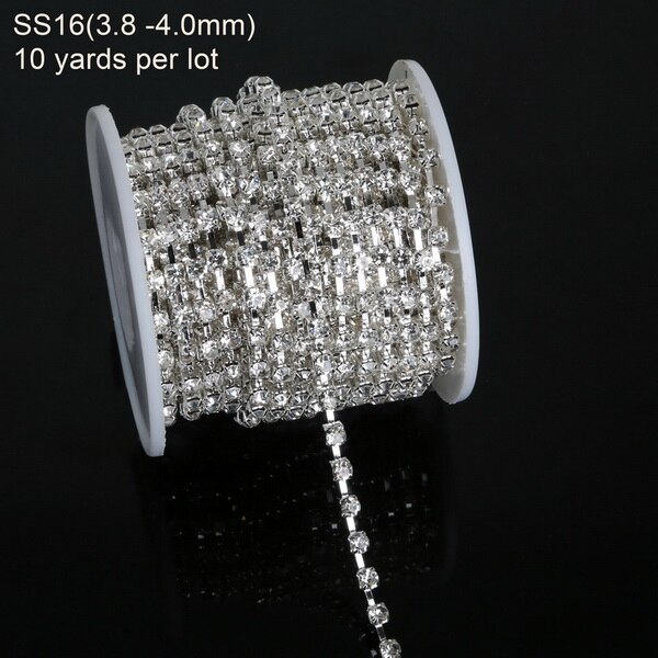 10 yard Transparent Rhinestone For Cloth Applique Chain Bridal Wedding Dress Costume Trim DIY Sewing Accessories Clothes: SS16 silver
