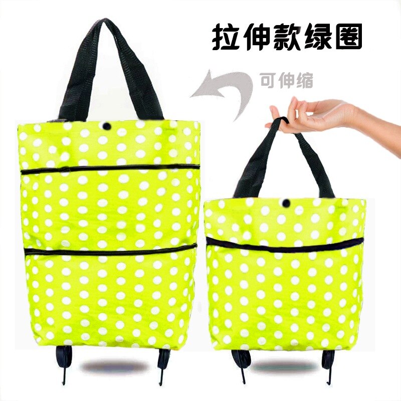 12 Stijlen Mode Zakken Opvouwbare Boodschappentas Met 2 Wielen Draagbare Winkelwagen Trolley Kruidenier Bagagedrager Winkelwagen Tas: Green Circle
