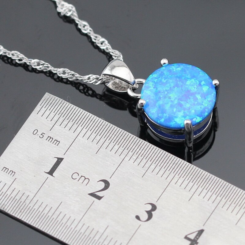 Ronde Australië Fire Blue Opal 925 Sterling Zilveren Sieraden Sets Voor Vrouwen Bruiloft Ketting Hanger Oorbellen Ringen Box