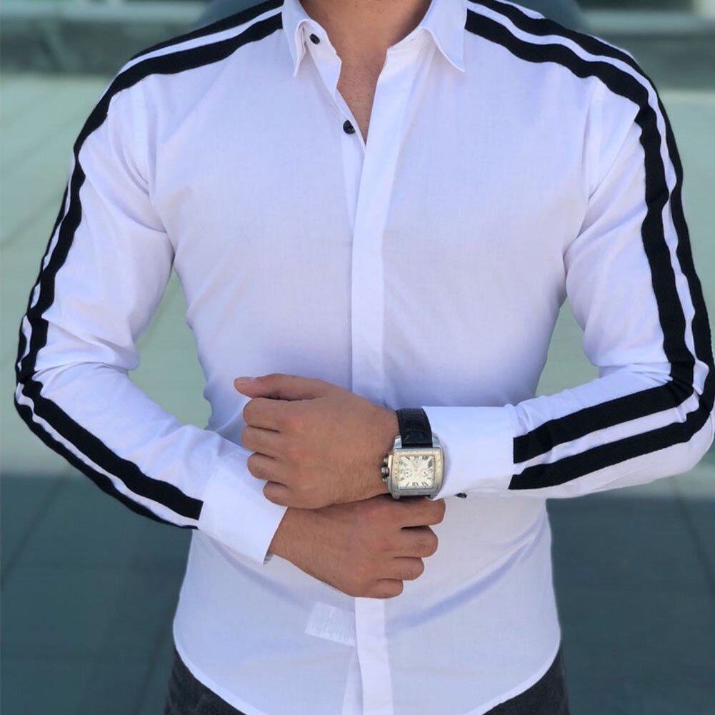 Men's Luxury Casual Business Dress Shirt Slim Fit Shirts Formal Long Sleeve Stylish Tops Black Green Red White