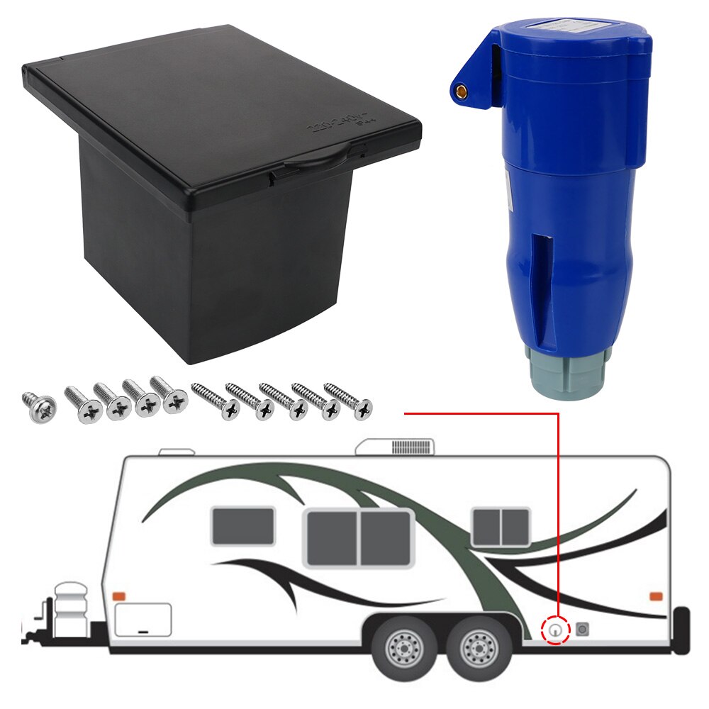 Plug Socket With Cover 220V-240V 16A Waterproof External Flush Hook Up Motorhome Main Inlet Socket for RV Camper Marine