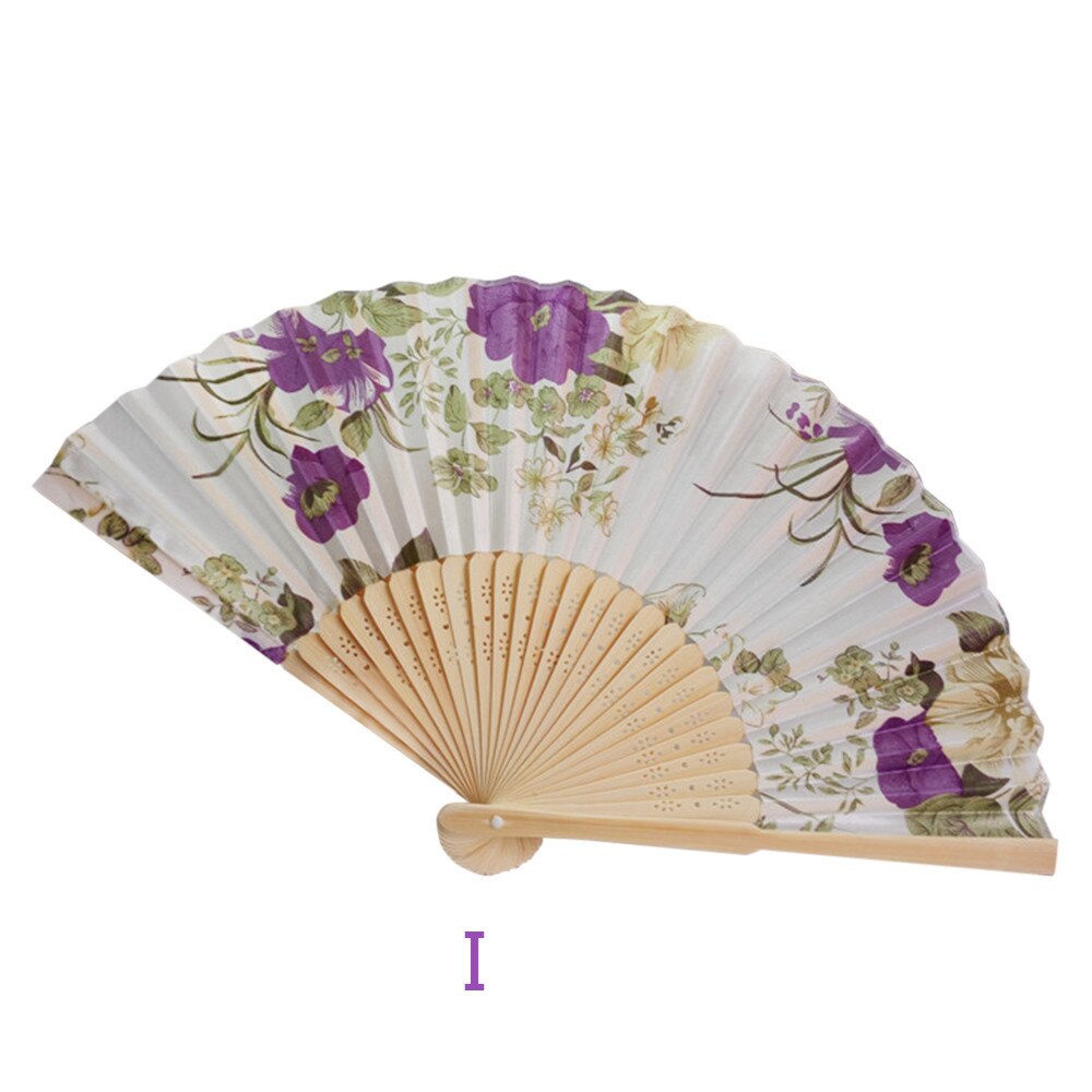 Folding Hand Held Flower Fan Vintage Bamboo Folding Hand Held Flower Fan Chinese Dance Party Pocket Decoration: I