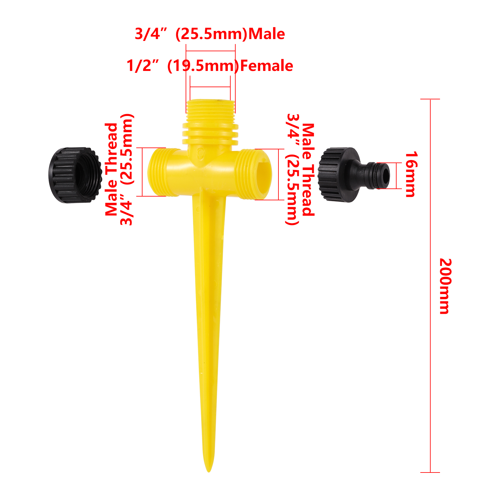 Arroseur d'arrosage de jardin à filetage mâle 1/2" 360 ° Buse d'irrigation rotative pour champ de fleurs de pelouse, arroseur rotatif oscillant: YELLOW