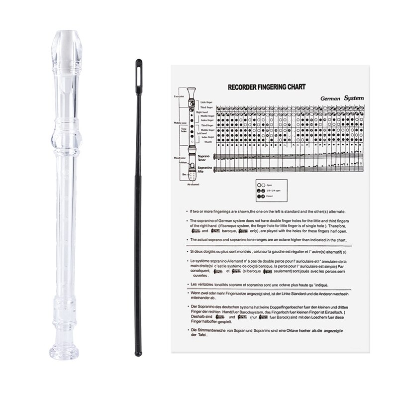 -8-Hole Soprano Descant Recorder with Cleaning Rod Music Instrument: Transparent
