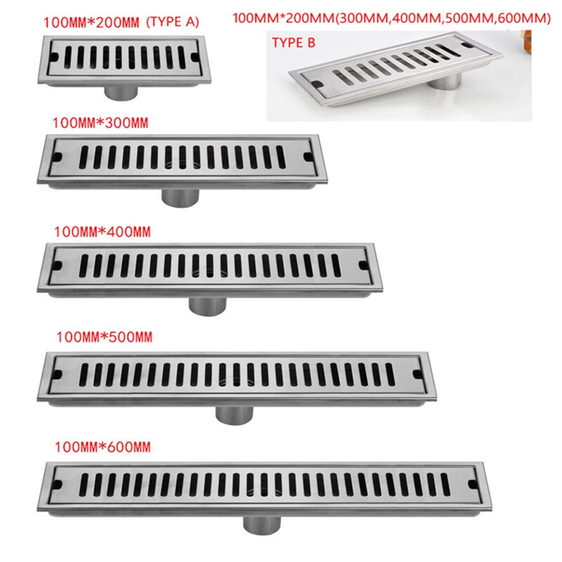 10x40cm Large Modern Brass Grille shape Bathroom Floor Waste Grate Shower Drain Drainer Bathroom Sanitary Floor Drain 58089