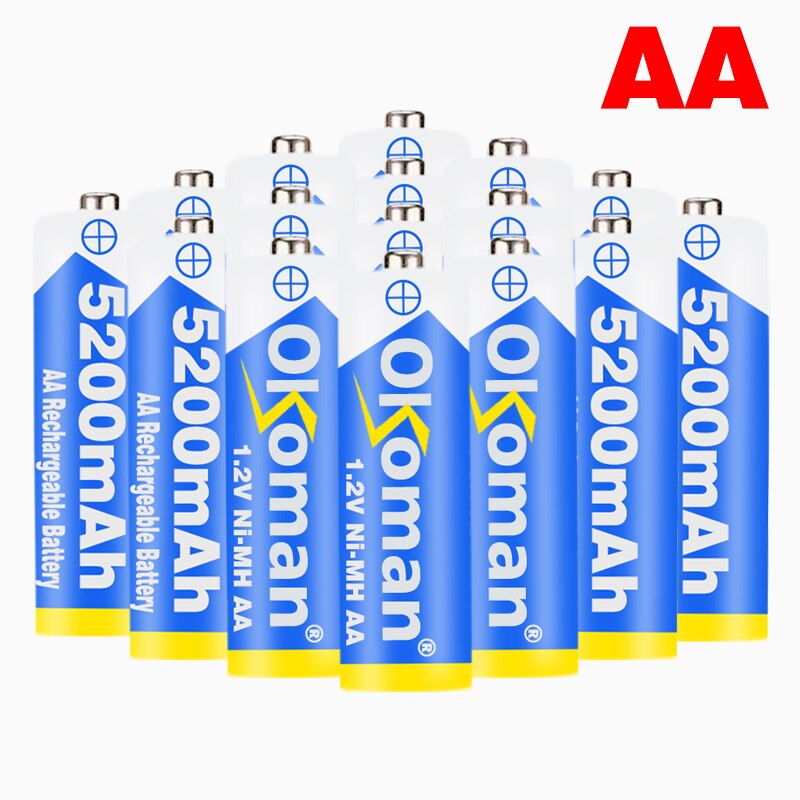 Okoman High capacity 5200mAh NI MH AA Rechargeable Batteries+AAA battery 3800 mAh Rechageable battery NI-MH 1.2 V AAA battery