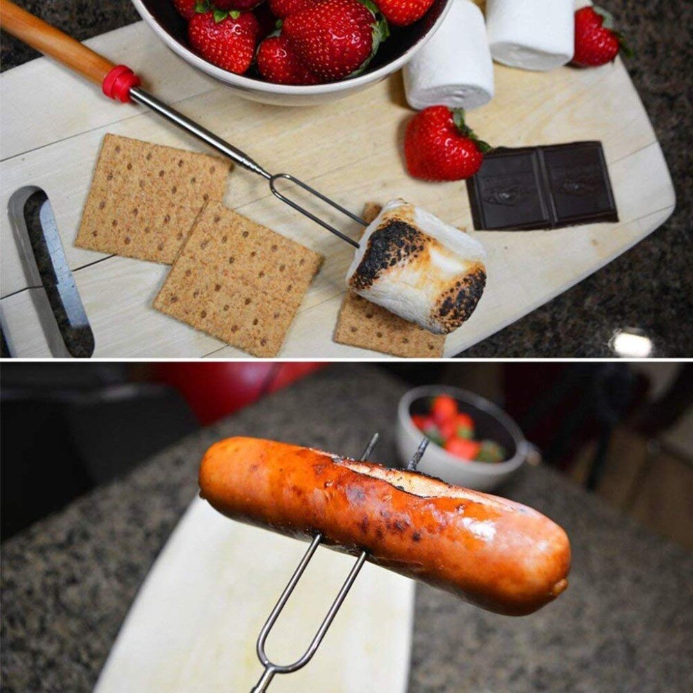8 stks/set Rvs Barbecue Vorken Marshmallow Roosteren Sticks Uitschuifbare Vorken voor Patio Vuurkorf, Kampvuur, Bonfire, grill