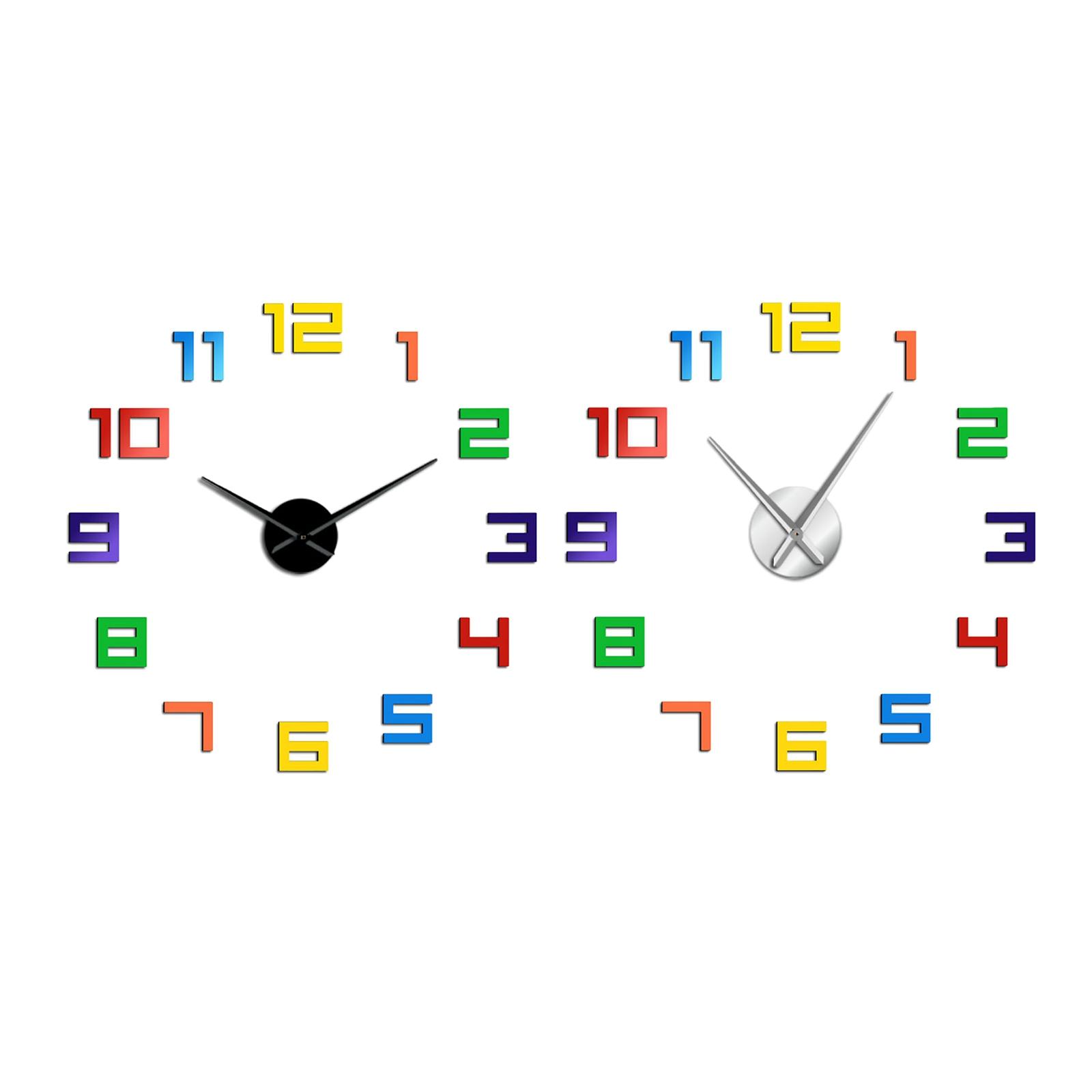 Modern 3D DIY Wall Clock ,Large Wall Stickers, Colorful Numerals ,Arylic Mute
