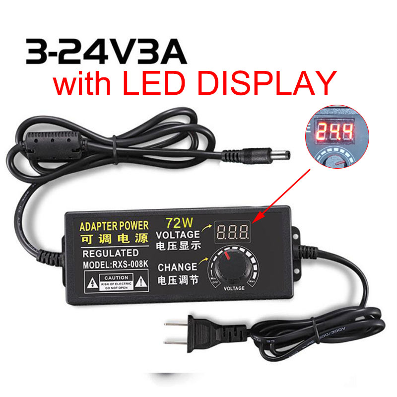 Adaptador de fuente de alimentación de AC100-240V a CC, 3-12V/3-24V, 3V, 6V, 9V, 12V, 15V, 18V, 24V, 2A, 5A, 10A, adaptador de conector de cargador ajustable: Oro / 9V / US