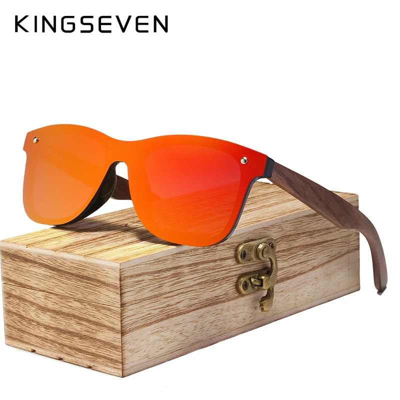 KINGSEVEN-gafas de sol polarizadas UV400 para hombre, gafas de protección ocular de , gafas hechas a mano de madera de nogal,