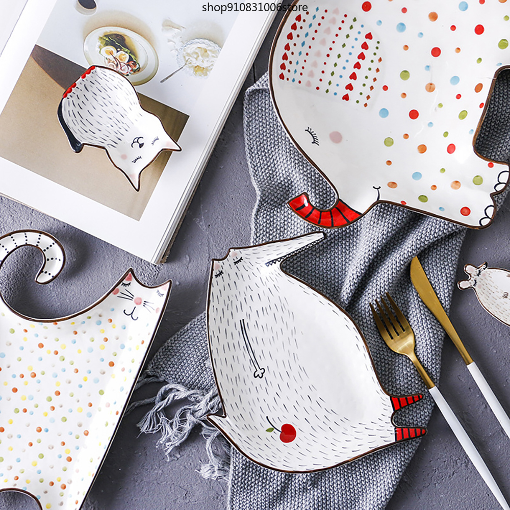 Animal Dishes Ceramic Plates Breakfast Beef Cartoon Cute Dessert Dish Fruit Snack Plate Simple