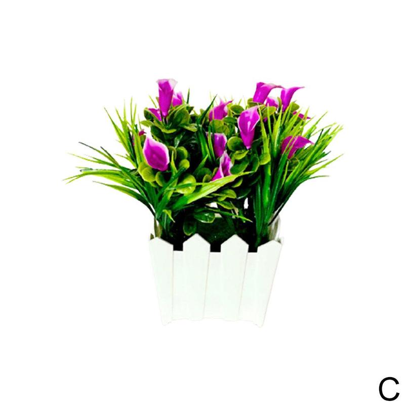 Fleur de lys Calla artificielle, Style, plante en Pot avec Pot bonsaï, ornements de jardin pour la maison: C
