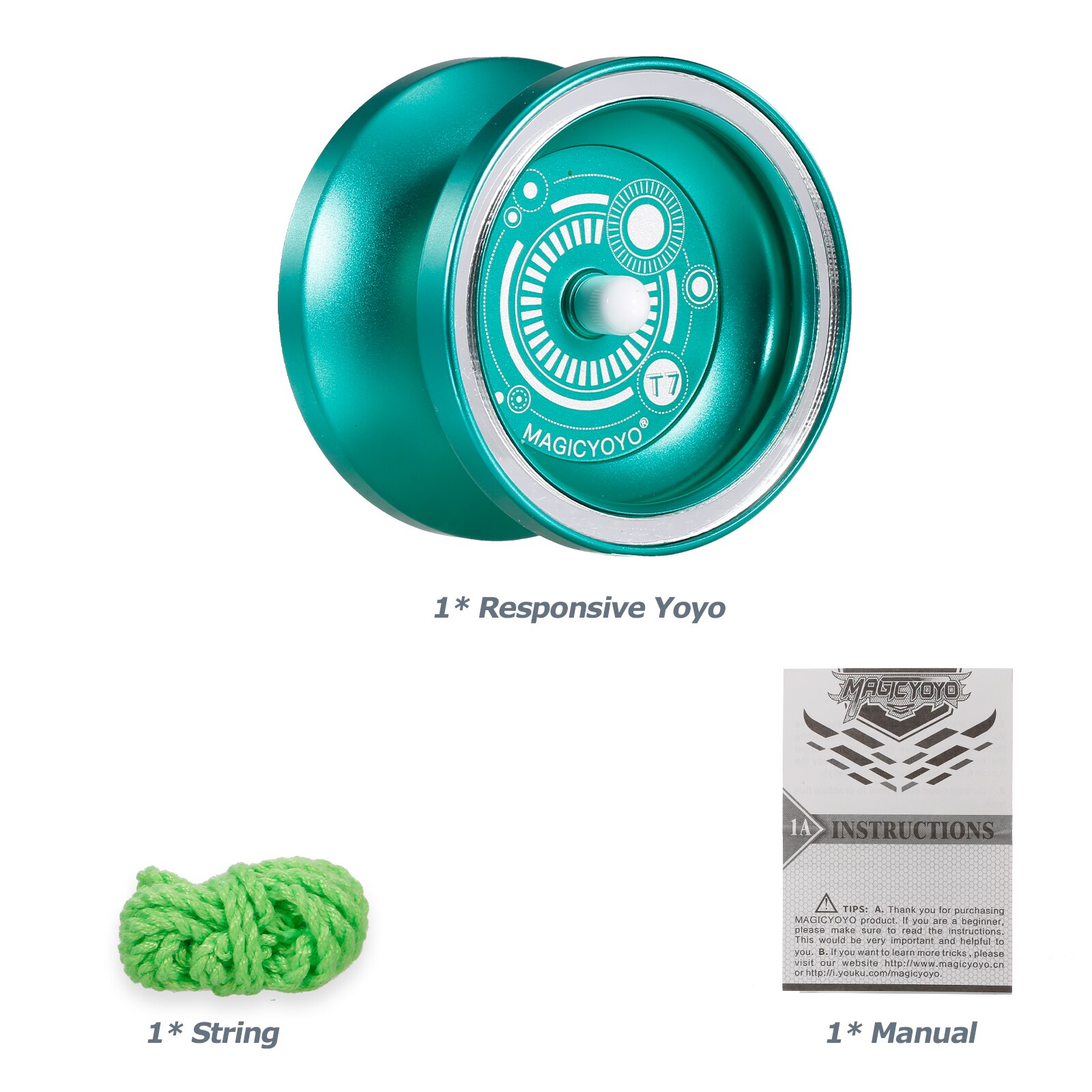 MagicYoyo T7 Yoyo Responsive Yoyos for Kids Beginner Yoyo with Narrow Bearing Steel Axle Aluminum Alloy Body Looping Play: green