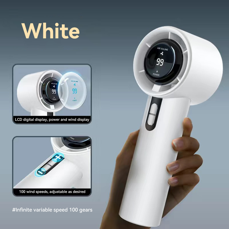 Neuer tragbarer Hochgeschwindigkeitsventilator, USB-Aufladung, Mini, tragbar, 100 Geschwindigkeiten, Turbo, heftig, kleiner, leistungsstarker Außenventilator, 3000 mAh Akku: Gelb