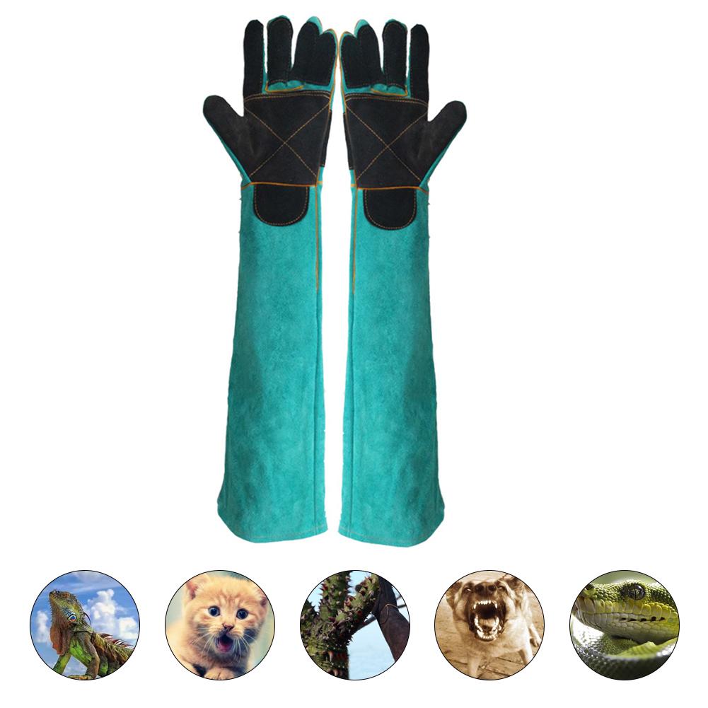 Guantes para mascotas guantes resistentes a la mordedura almohadilla de soporte de cuero de dos capas perro gato a prueba de corte Anti-Espino guantes para mascotas guantes de manejo de mascotas: 38cm / Green