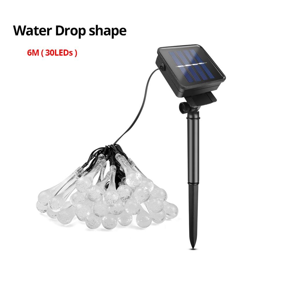 Fée lumières solaires lampes de pelouse étanche en plein air chaîne solaire lumières boule de cristal arbre de noël décoration de jardin pour les: Water Drop Sting / White