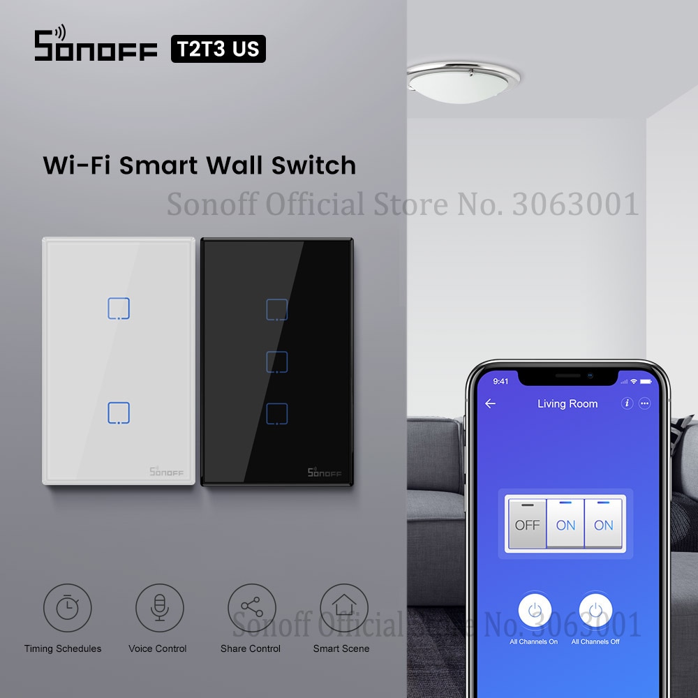 Sonoff T2/T3 Ons Wifi Smart Wall Touch Schakelaar Met Grens 1/2/3 Gang Afstandsbediening Wifi Licht schakelaars Voor Smart Home Automation