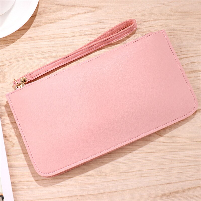 Women Wallets Long PU Leather Long Wallet Female Zipper Slim Clutch Ladies Wristlet Ultra Thin Mobile Phone Bag Coin Purse: Pink