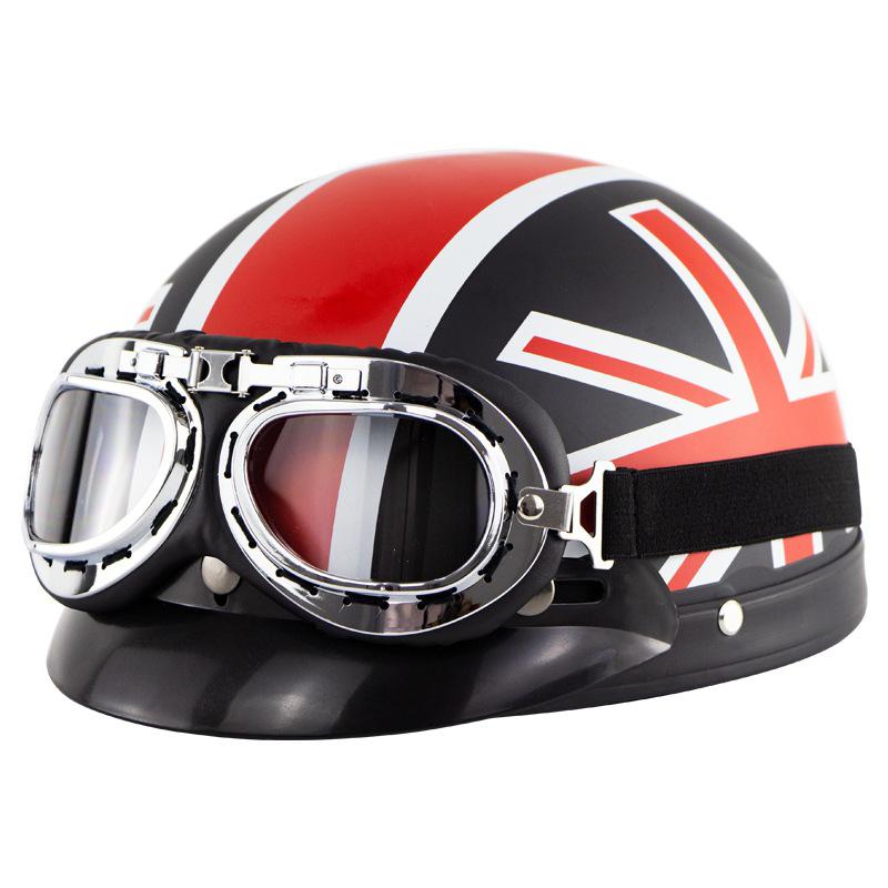 Unisex Motorhelm Open Gezicht Half Helm Outdoor Fietsen Cafe Racer Beschermende Sterke Veiligheid Helmen Met Bril: D