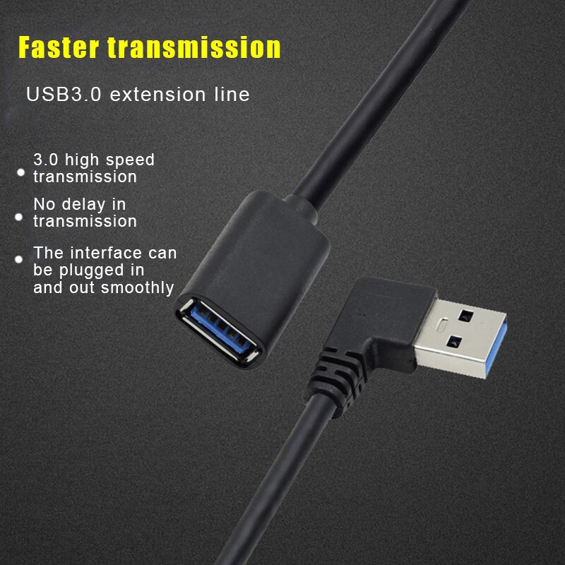 USB 3.0 Extension Cable Data Line 90 Degree Angle High Speed Portable for Home Office Business Data Line Cable Accessories
