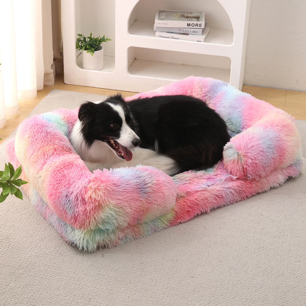 Winter Thickened Washable Removable Plush Fluffy Pet Bed for Large Medium Dogs Cats, Rectangular & Square Dog Bed Mat Cushion
