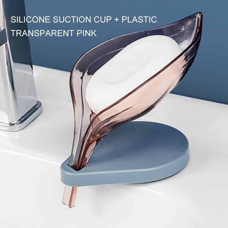 Leaf Soap Storage Rack V-Shaped Drain Soap Box Organize Non-Perforated Soap Shelf Bathroom Kitchen Accessories: pink