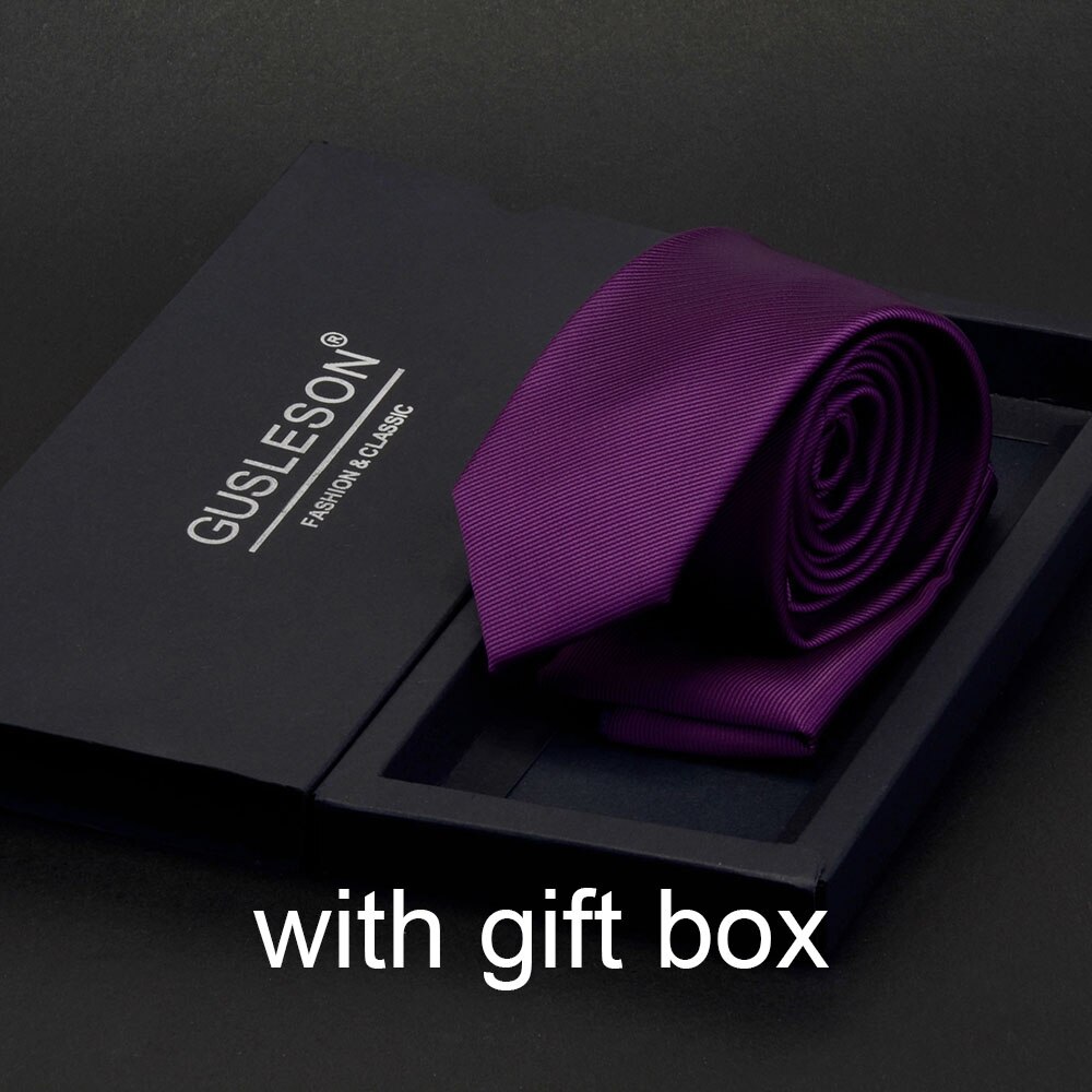 GUSLESON Slim Men Tie Pocket Square Set 6cm Skinny Necktie Red Yellow Green Ties With Box Suit Wedding Business: 06