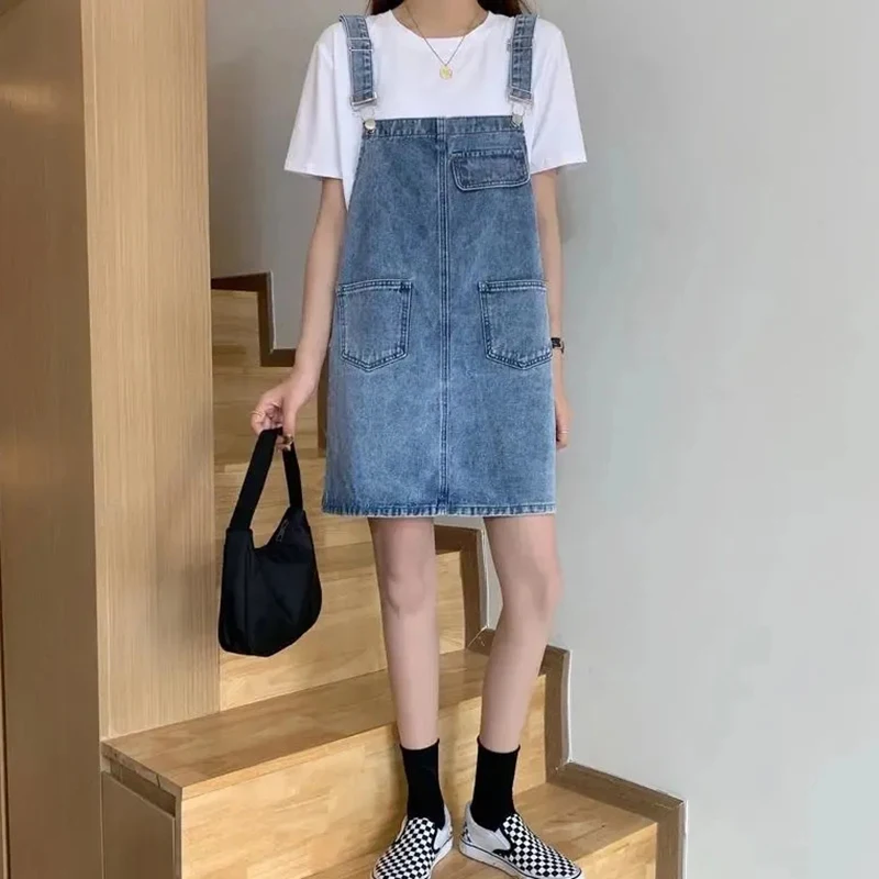 Rimocy Sommer Denim Gesamt Kleid für Frauen 2025, Taschen, Ärmellose Jeans Kleider Frau Koreanische verlieren Spaghetti Gurt Kleid Mujer
