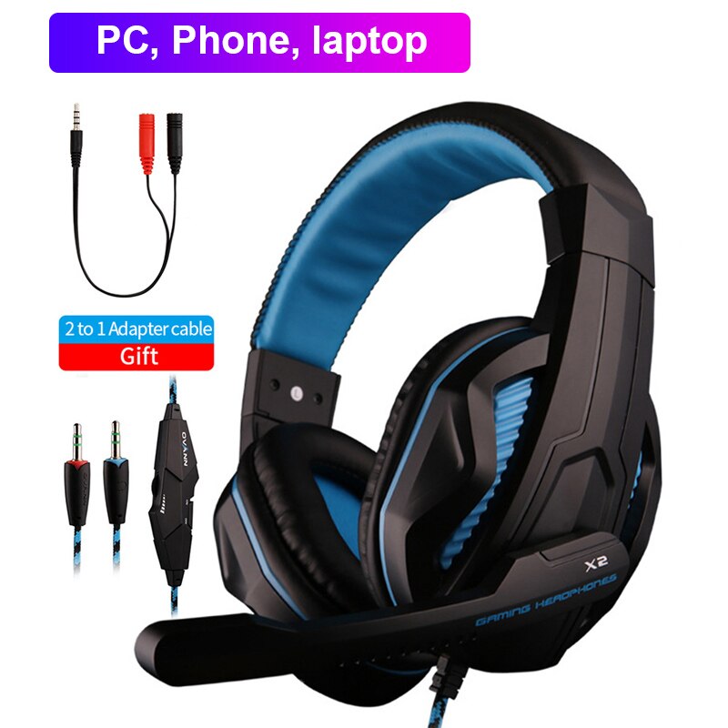 Ps4 gaming headsets, bekabelde headset, led-licht, gamer stereo headset, computerheadset voor  ps4 ps3 xbox heren: Blauw geen led