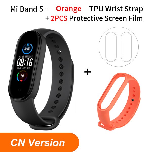 Xiaomi Mi Band 5 Smart Bracelet 1.1Inch AMOLED Screen Fitness Tracker Heart Rate Monitor Smart band 4 Color miband 5: NO NFC Orange Strap