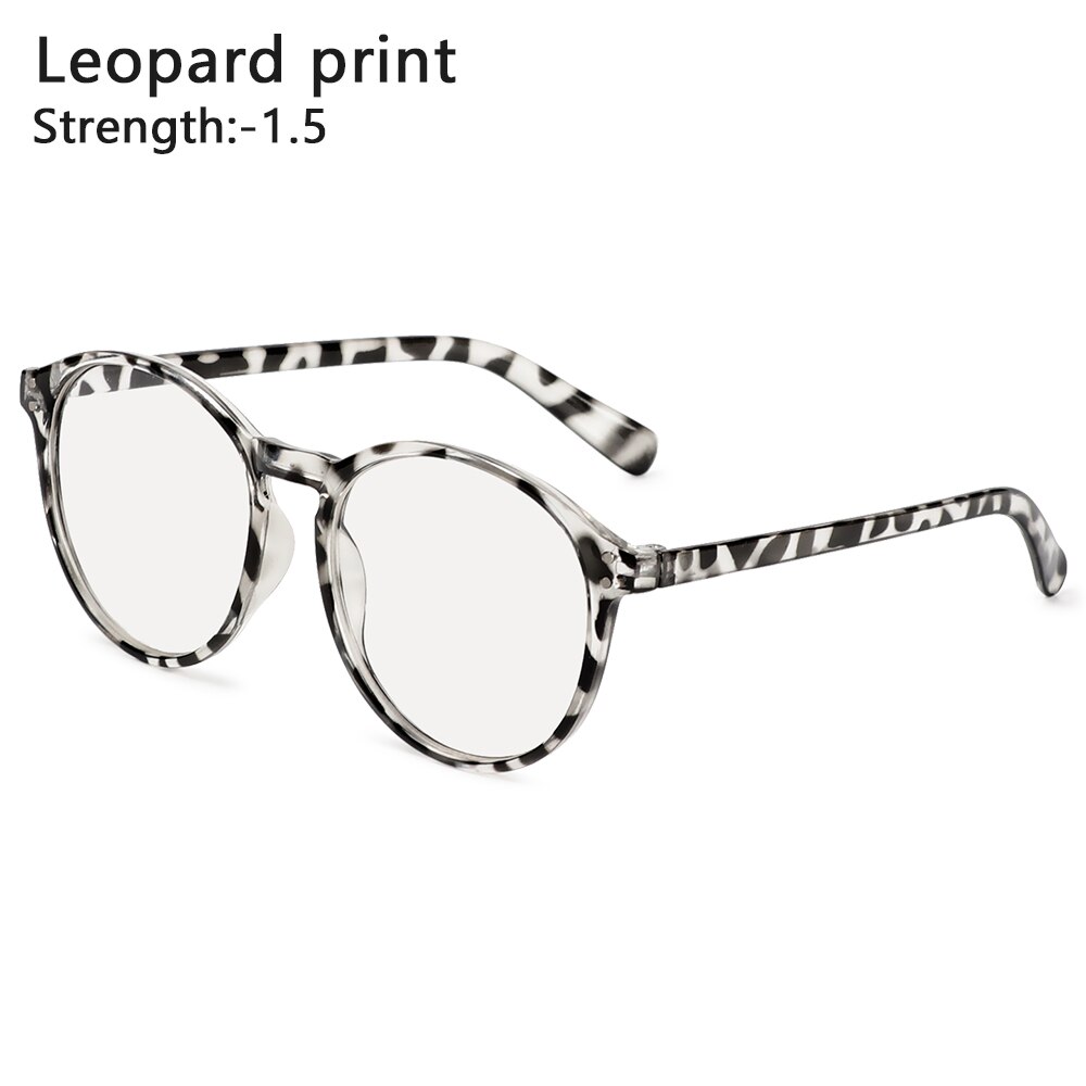 Unisex Black Leopard Print Round Frame Eyeglasses Anti Blue Light Radiation Myopia Glasses Optical Eyewear -1.0~-4.0: 11