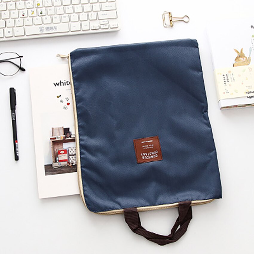 Waterproof Canvas File Folder A4 Paper Organizer Document Storage Zipper Bag Stationery Student Supplies Portable Laptop Holder