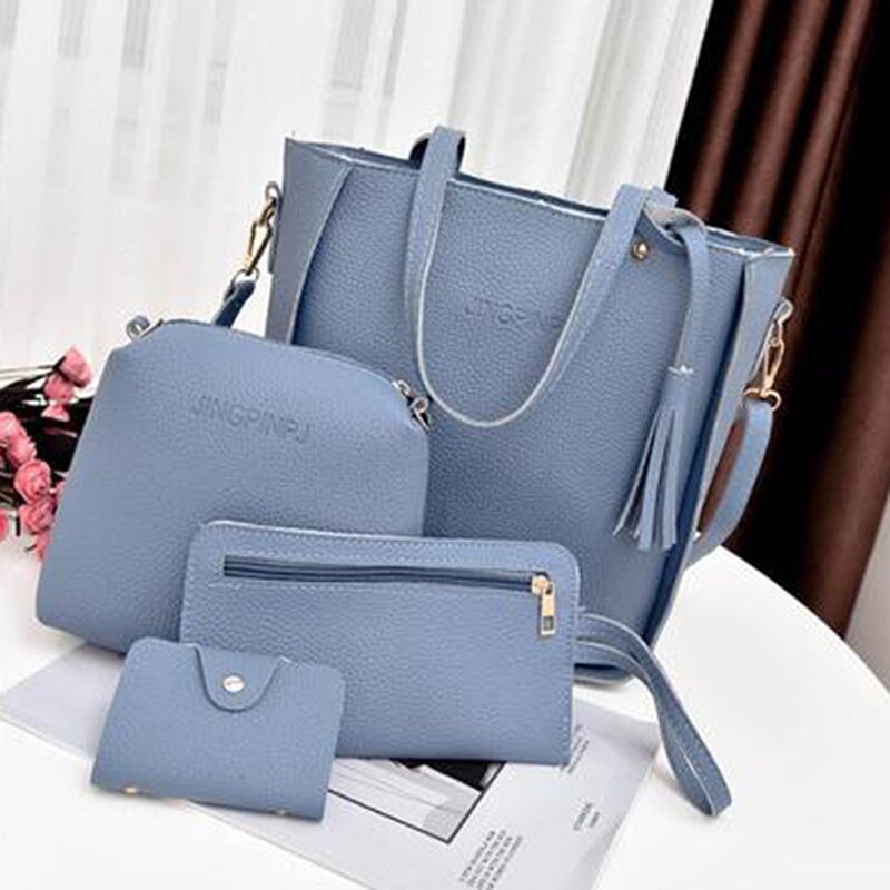 Vrouwen Top-Handvat Tassen Vrouwelijke Composiet Tassen Vrouwen Messenger Bags Handtas Set Pu Lederen Portefeuilles Sleutel Tas Set: blue