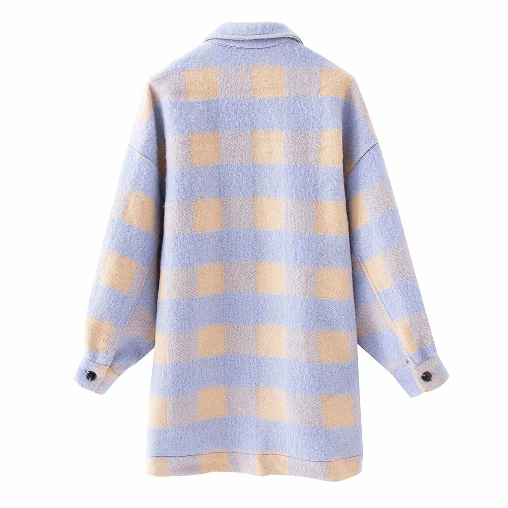 Chaqueta Jocoo Jolee a cuadros para mujer, camisa de lana , Abrigo largo con cuello vuelto, abrigo clásico, Tops Chic, Bolsillos de invierno