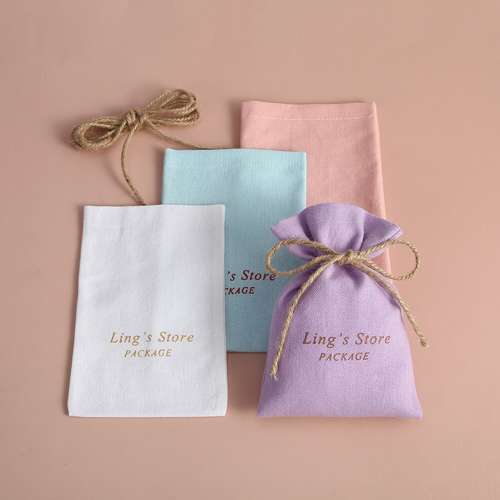 50pcs Drawstring Cotton Burlap Bucket Jewelry Bag Pouch Fit For Wedding Candy Small Pouch Eyelashes Makeup Jewelry Sachet