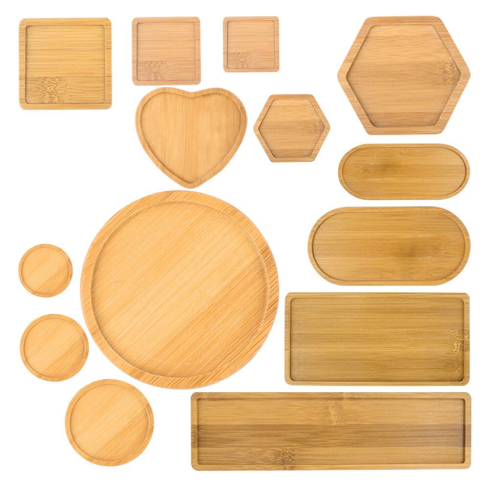 2pc Bamboo Home Mini World Garden Decoration Pot Trays Miniature Figurines Flowerpot Plate DIY Accessories Ornaments