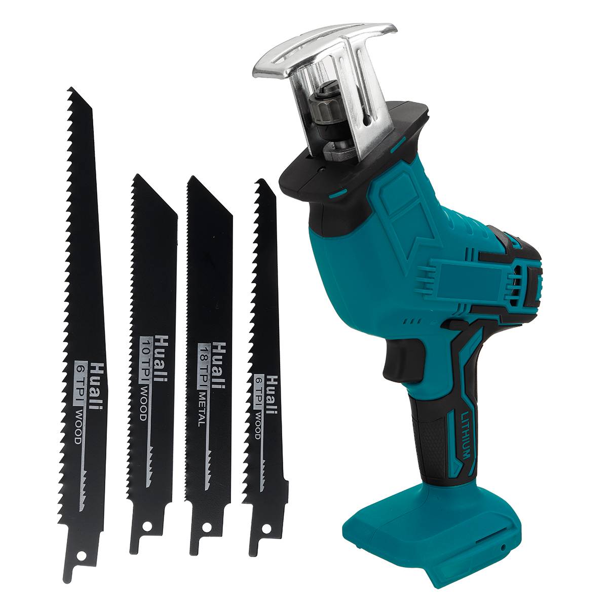 18V Cordless Electric Reciprocating Saw With 4 Saw Blades Woodworking Cutting Machine Garden Power Tools For Makita 18V Battery: Blue