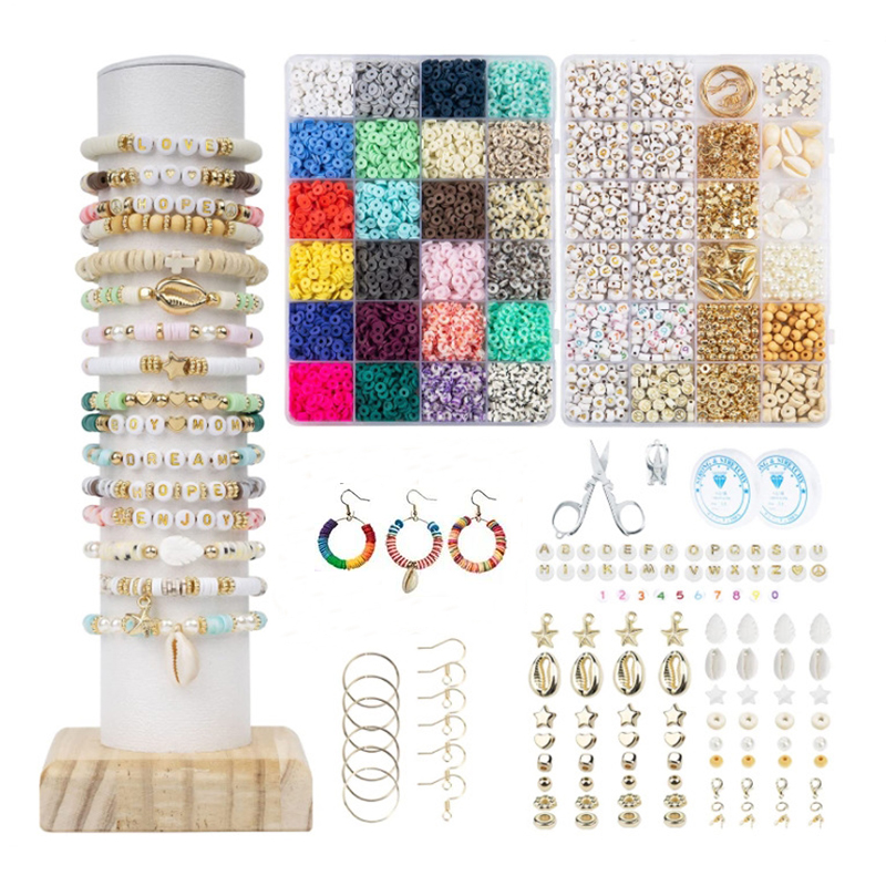 2 cajas de 24 cuentas de arcilla de Color arcoíris, Kit de fabricación de pulseras para fabricación de joyas, Kit de accesorios de cuentas de letras, suministros hechos a mano DIY: Color amarillo dorado claro