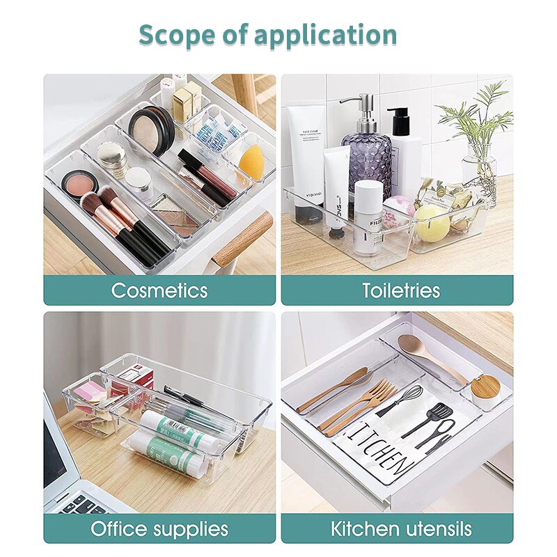 7/14 Pcs Lade-Organisatoren Set Doorzichtige Plastic Bureauverdelers Bakken Slaapkamerkast Kantoor Opbergdoos Voor Make-Up Jewelries Gadgets
