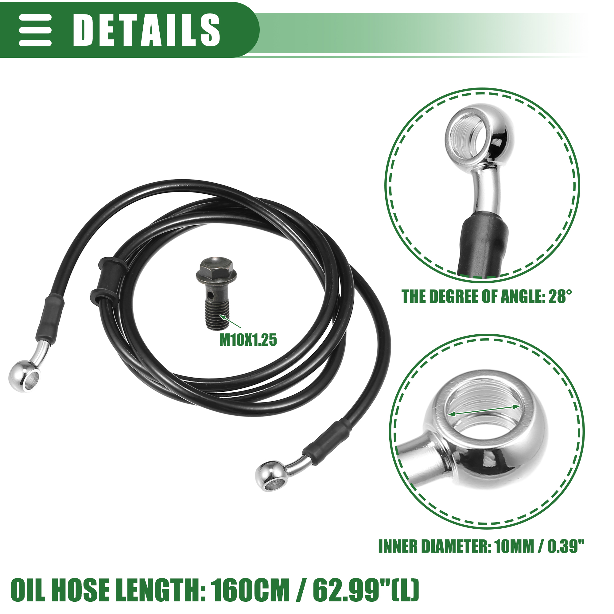 Motoforti-manguera de freno hidráulico trenzada para motocicleta, tubo de aceite negro de 30CM-170CM y 28 grados para Motocross: Negro