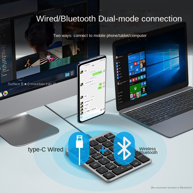 Numeric Keypad Wireless Digital Keyboard Bluetooth-Compatible Aluminium with USB Ports hub For Windows Laptop Computer Phone