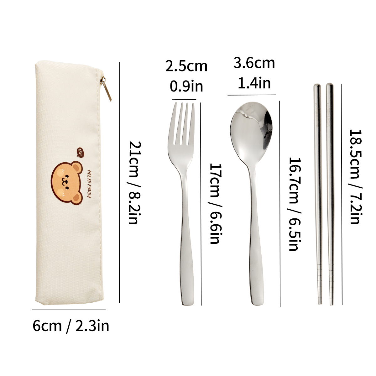 WORTHBUY 316 roestvrijstalen servieset Schattige bestekset met bestektas Keuken Draagbare Vork Lepel Eetstokjes Sets: green