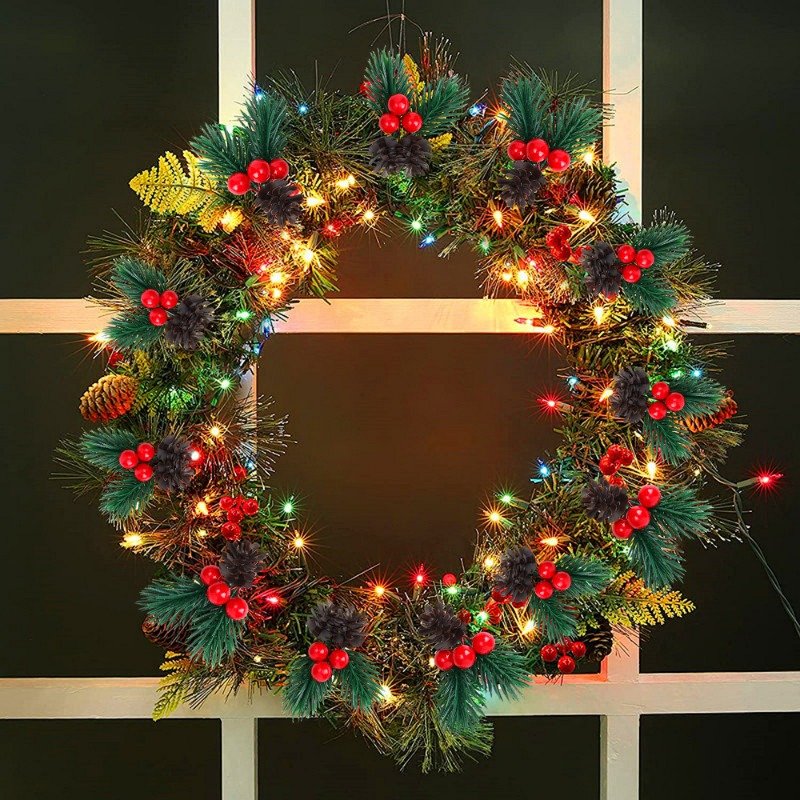 Artificial Pine Needle Berry Branch Pinecone Christmas Ornament DIY Xmas Tree Wreath Decorations Year Party Decors Supplies