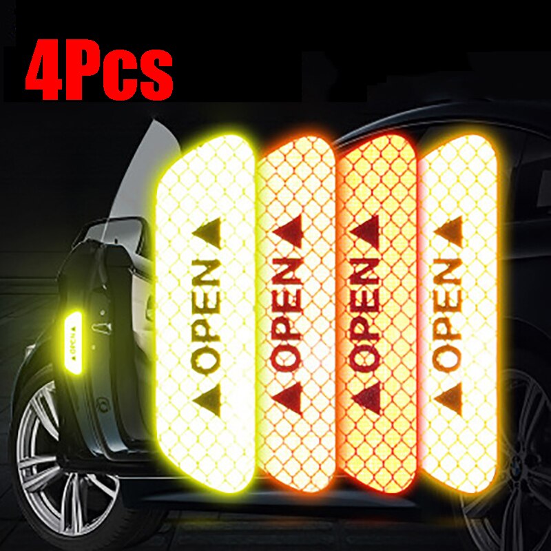 4 Stuks Auto Open Reflecterende Stickers Tape Cars Deur Waarschuwing Mark Nacht Rijveiligheid Verlichting Lichtgevende Decor Auto Deur Stickers