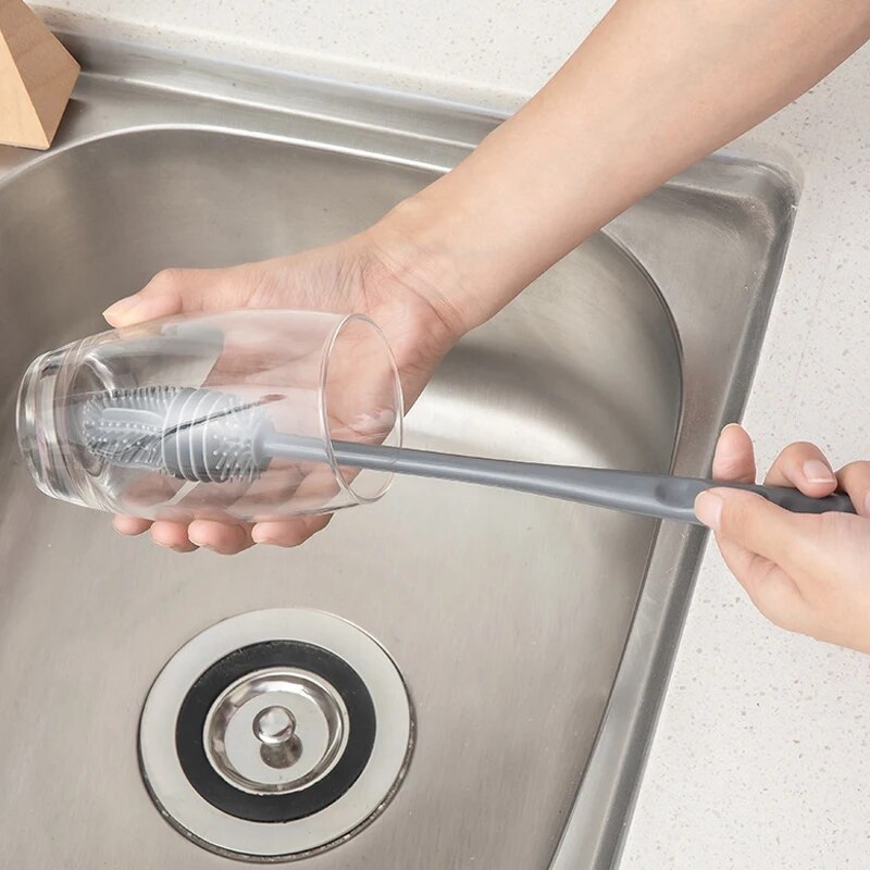 Spazzola per pulizia bottiglia in silicone con manico lungo Spazzola per pulizia cucina Spazzola per tazza Thermos Spazzola per vetro Strumenti per la pulizia