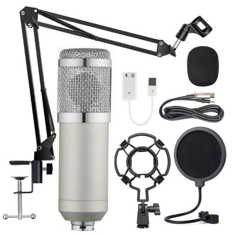Condenser Microphone Bundle BM-800 Mic Set for Stu dio Recording & Brocasting Microphone Kit for Pc Computer: Silver